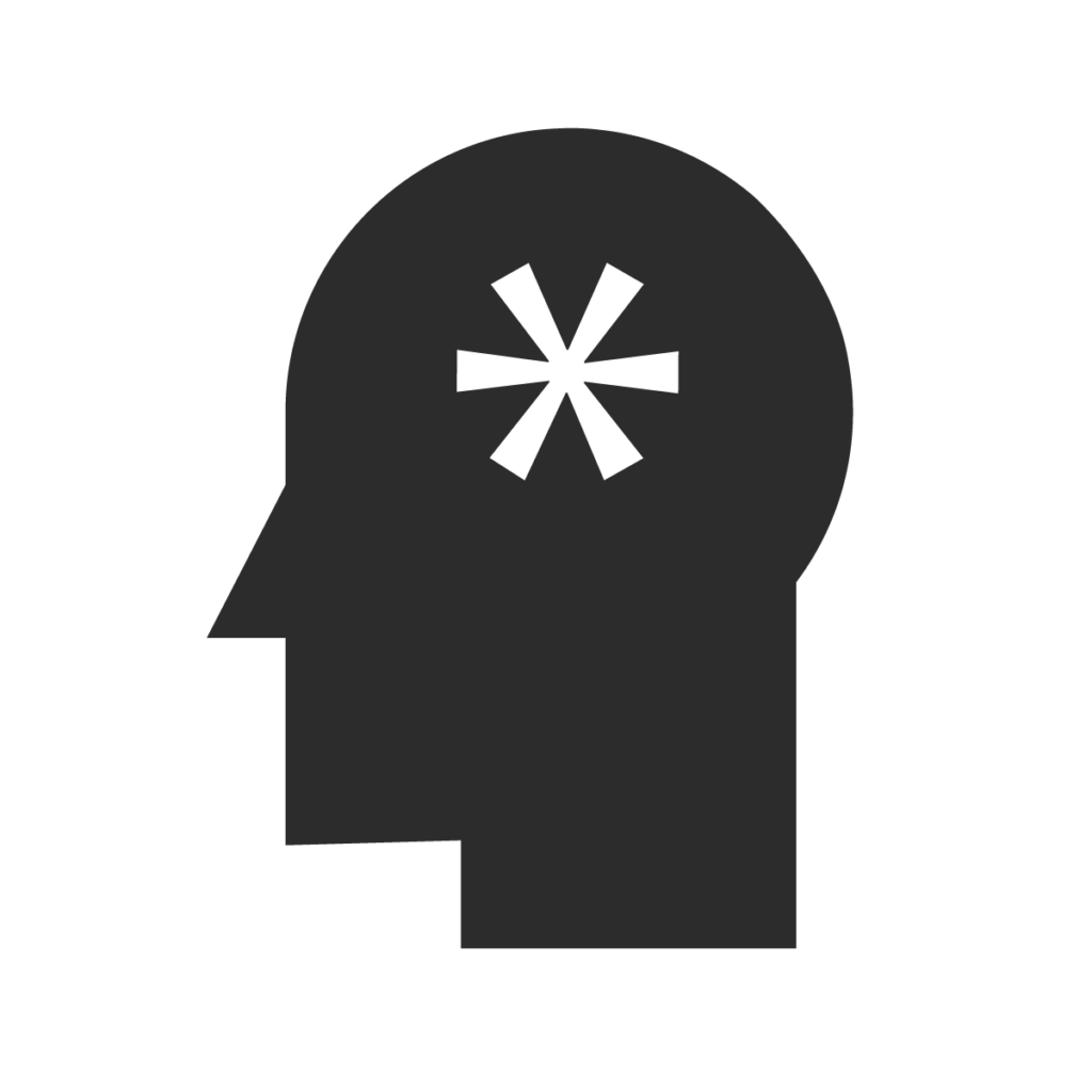 Grafik von einem Kopf im Profil mit strahlenförmigem Symbol im Kopfbereich