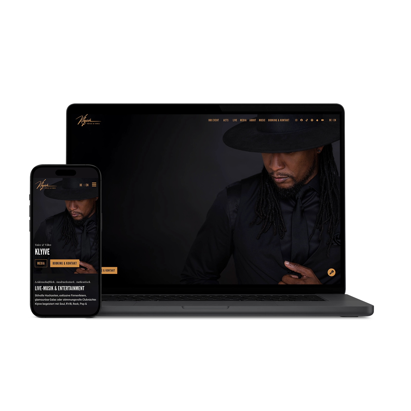 Responsive website mockup on a laptop and smartphone: Web design for Klyive