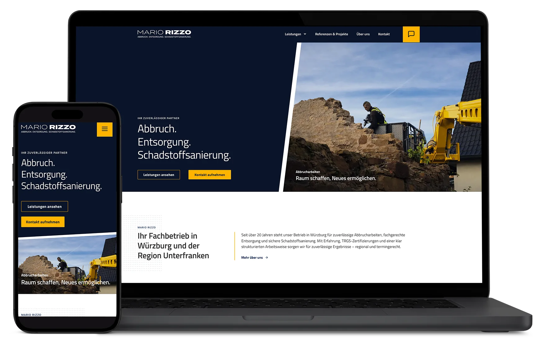 Responsive Website-Mockup auf Laptop und Smartphone: Webdesign für Mario Rizzo