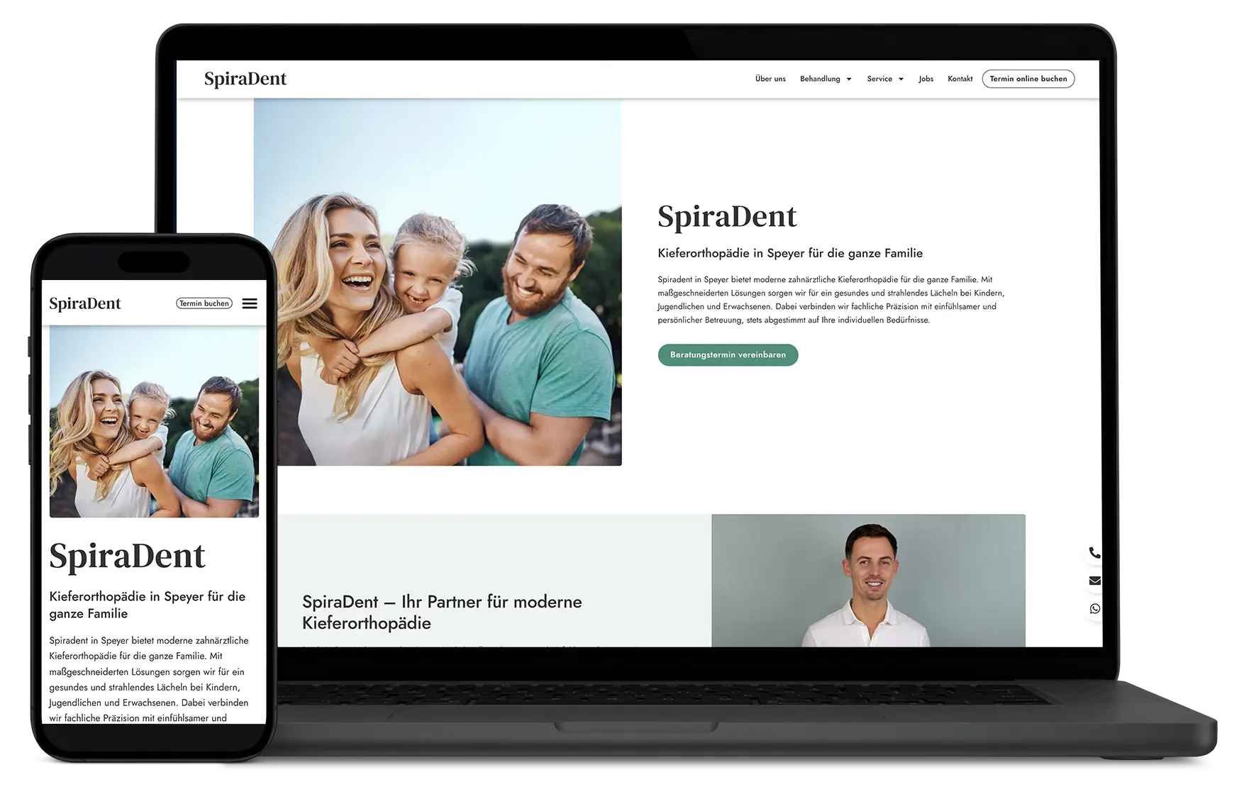 Responsive Website-Mockup auf Laptop und Smartphone: Webdesign für SpiraDent
