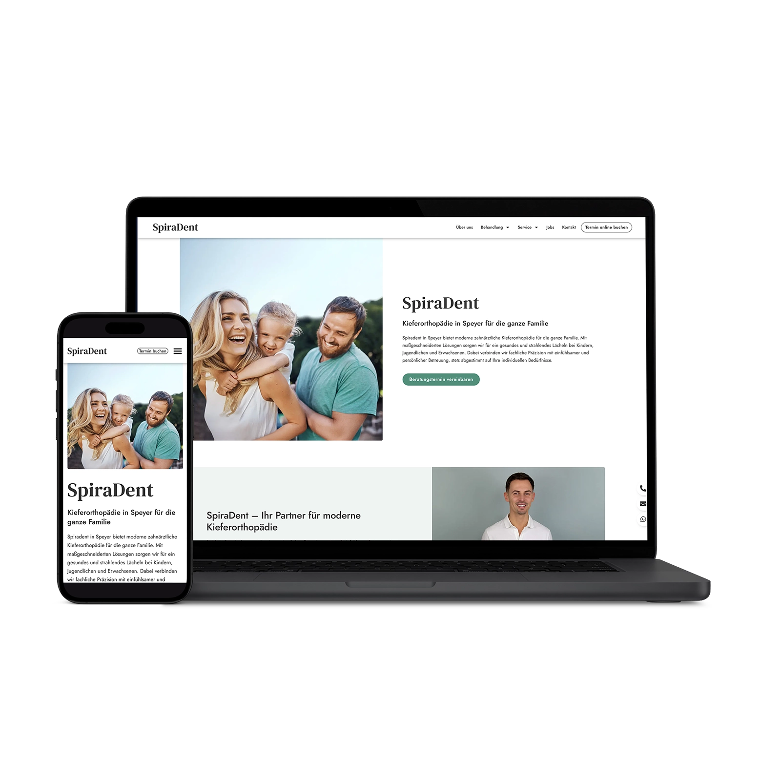 Responsive website mockup on a laptop and smartphone: Web design for SpiraDent