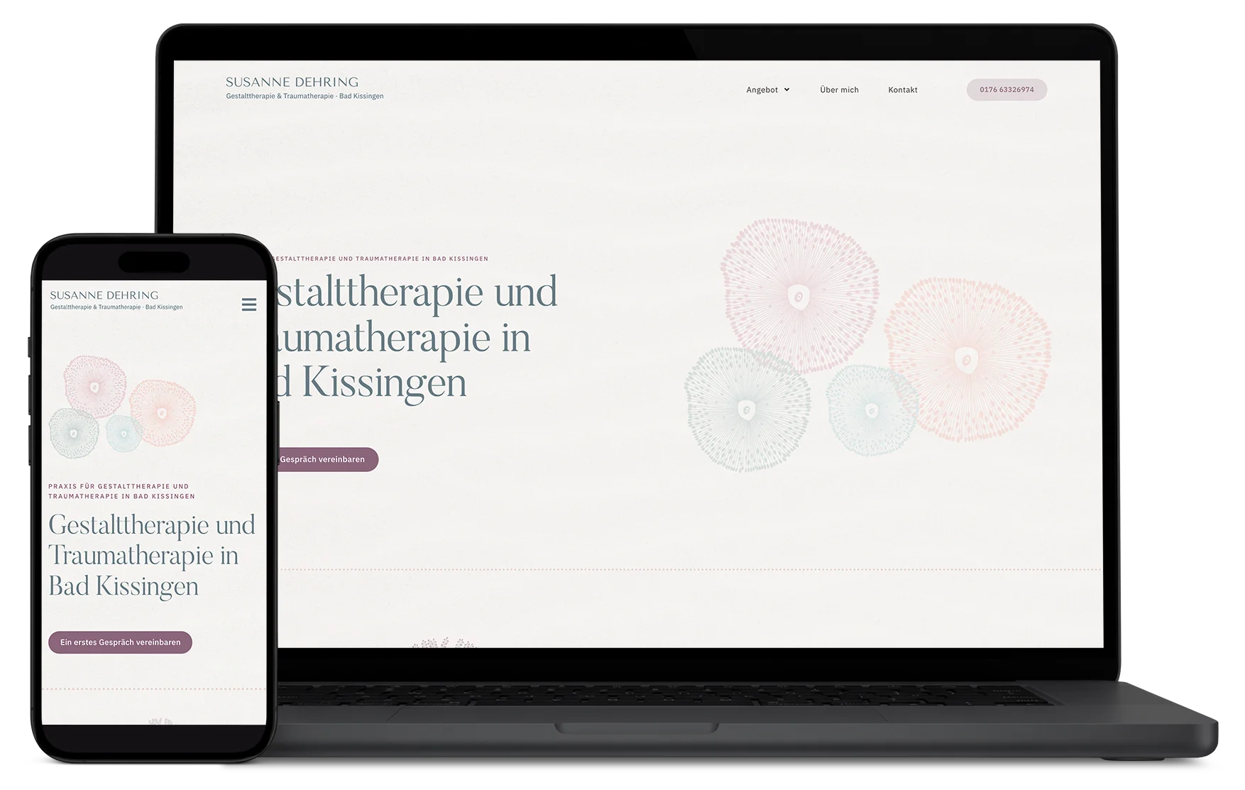 Responsive Website-Mockup auf Laptop und Smartphone: Webdesign für Susanne Dehring